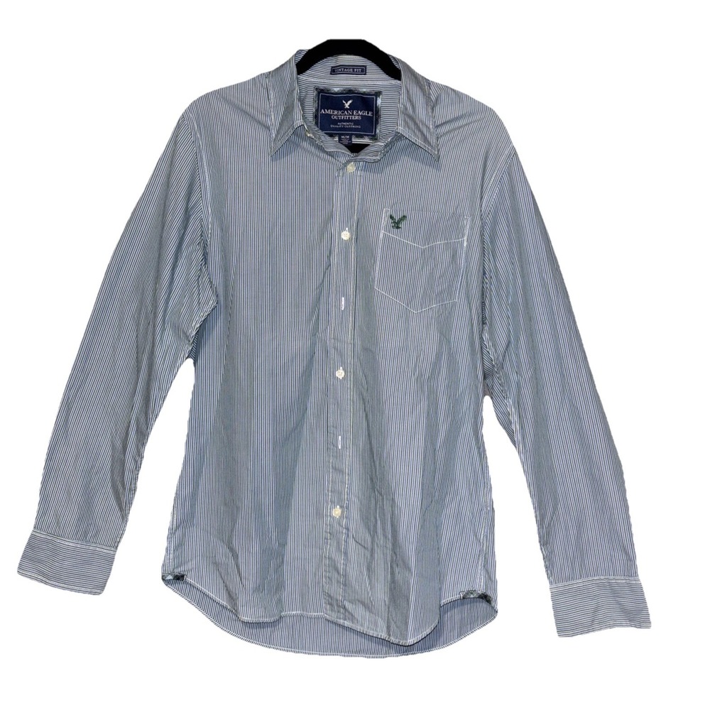AMERICAN EAGLE Vintage Fit long sleeve Button Down Blue/green Stripes Mens M